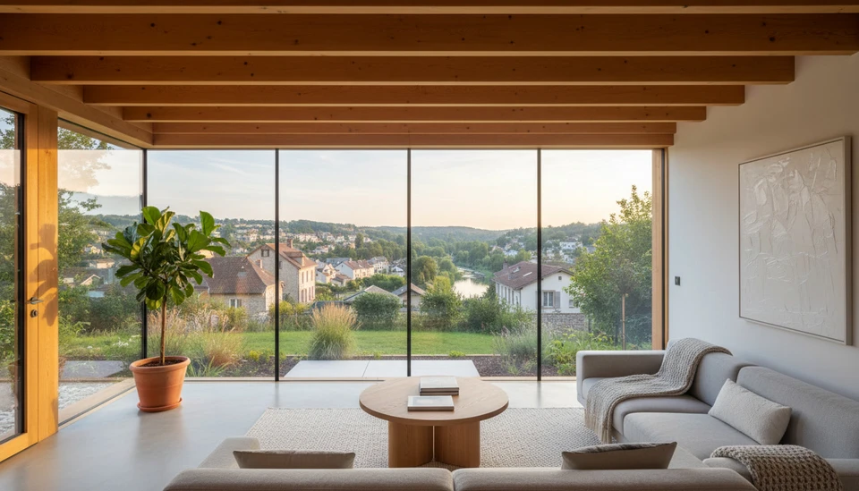 Famille de quatre personnes dansant joyeusement dans salon moderne